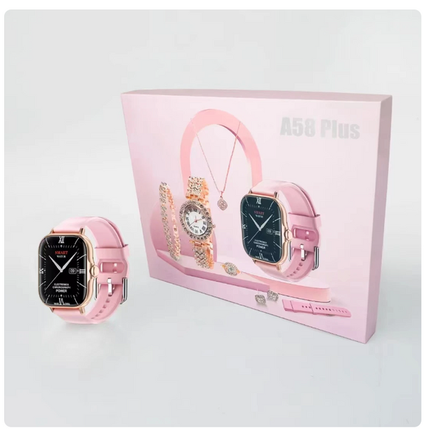 A58 Plus Smart Watch 5 in 1 with Jewellery Set